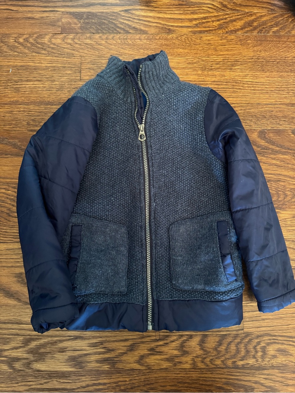Zara Navy Mixed-Texture Puffer Jacket 7-8
